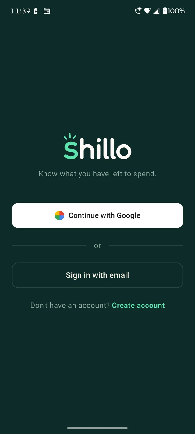 Shillo sign-in screen